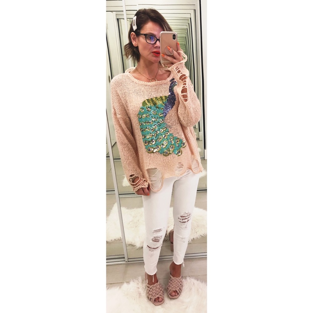 WILDFOX Sequin Peacock Lennon Sweater